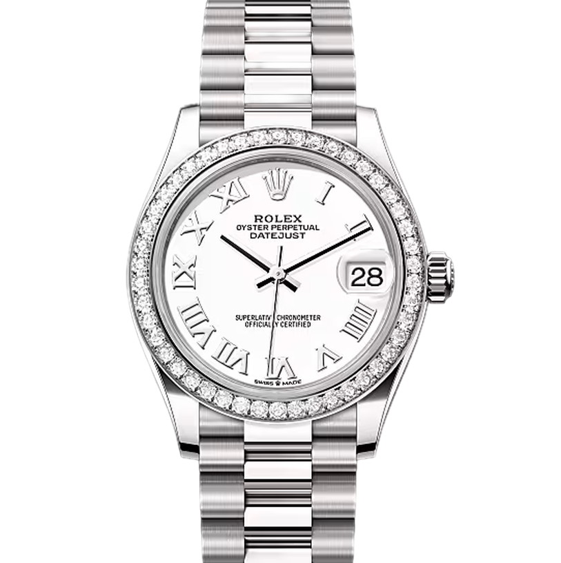 デイトジャスト31　素材　ホワイト　プレジデント、半円型リンク（3列）