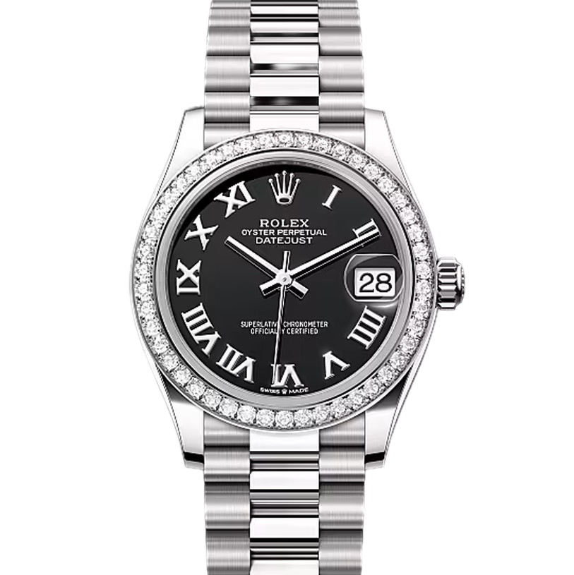 デイトジャスト31　素材　ブライトブラック　プレジデント、半円型リンク（3列）