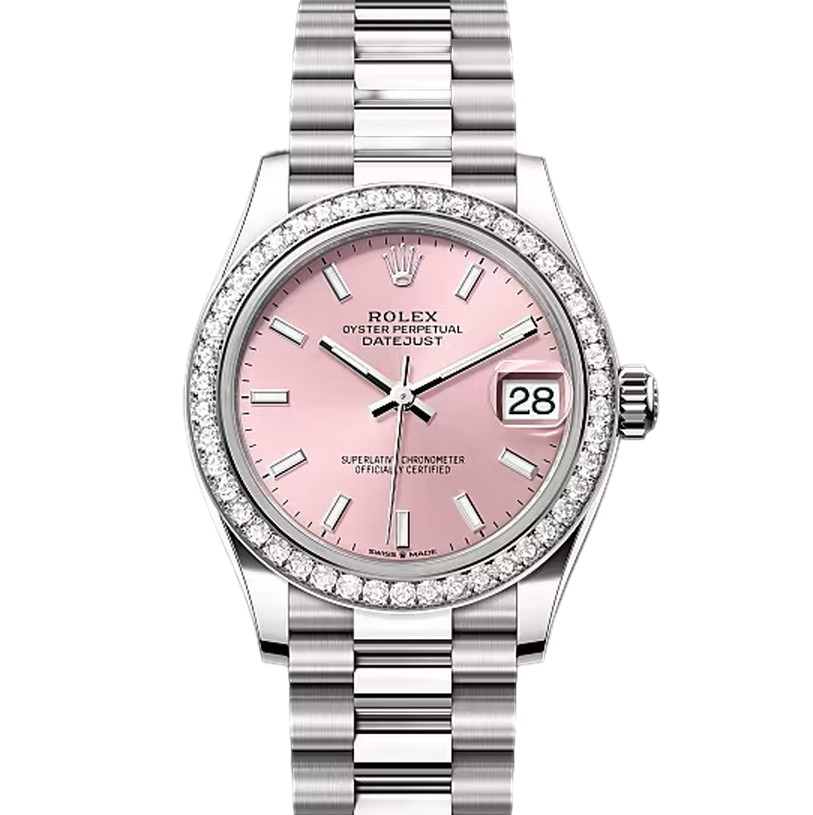 デイトジャスト31　素材　ピンク　プレジデント、半円型リンク（3列）