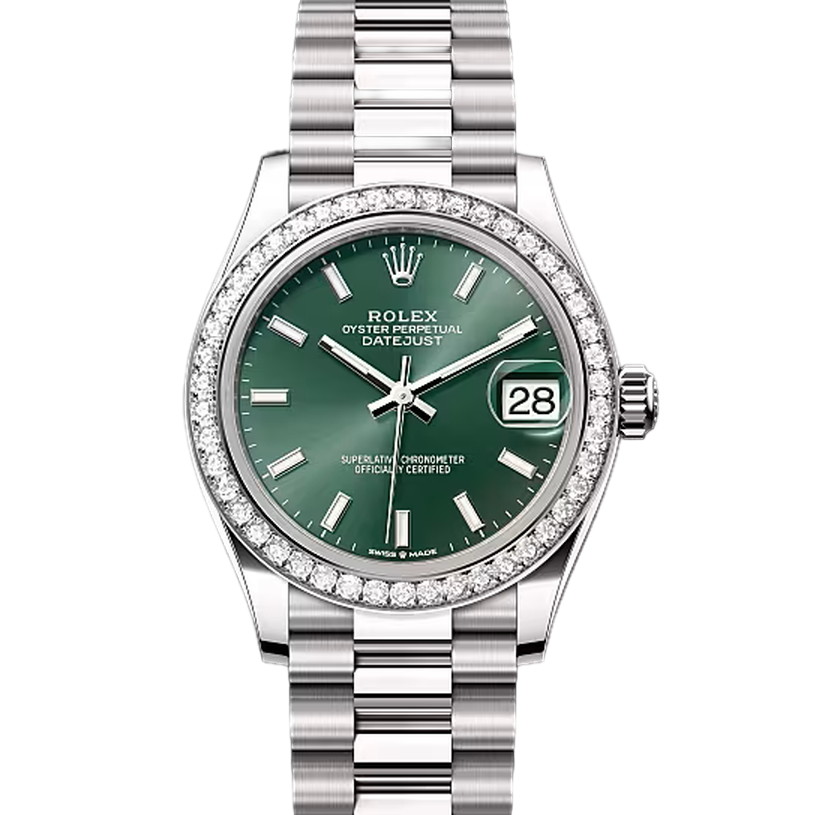 デイトジャスト31　素材　ミントグリーン　プレジデント、半円型リンク（3列）