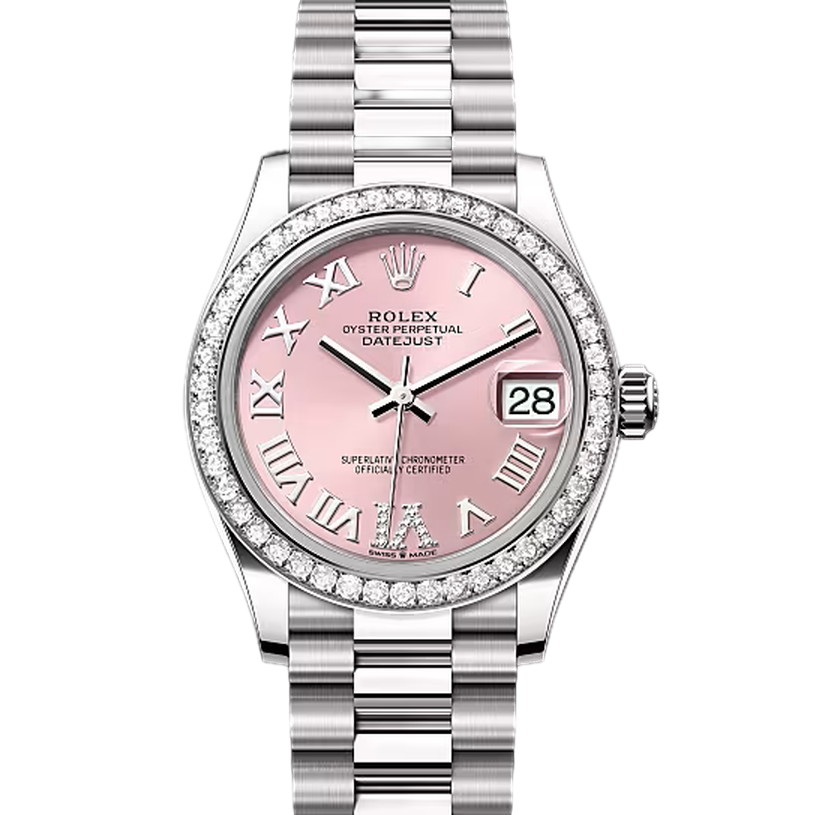 デイトジャスト31　素材　ダイヤモンド入りピンク　プレジデント、半円型リンク（3列）