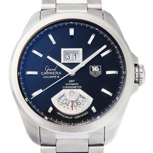 内部点検済 TAG Heuer タグホイヤー グランドカレラ キャリバー8 WAV5112 BA0901 GMT ビッグデイト シルバー SS ステンレス メンズ 自動巻き【6ヶ月保証】【腕時計】