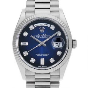ロレックス デイデイト 8Pダイヤ/2Pバゲットダイヤ 128239A ブルーオンブレ
