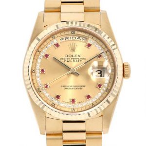 ロレックス デイデイト サークルダイヤ 10Pルビー 18238LR シャンパン