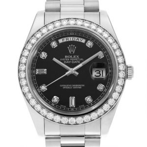 ロレックス デイデイトII ベゼルダイヤ 10Pダイヤ 218349A ブラック