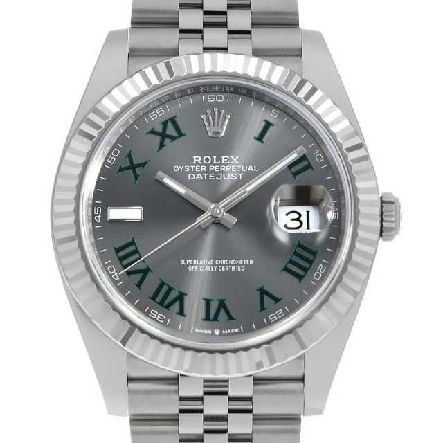 ロレックス デイトジャスト41 126334 スレート (グレー) グリーンローマ 5列 ジュビリーブレス
