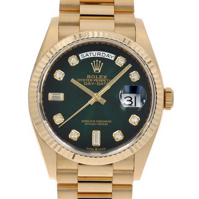 ロレックス デイデイト 36 8Pラウンド 2Pバゲットダイヤ 128238A グリーンオンブレ