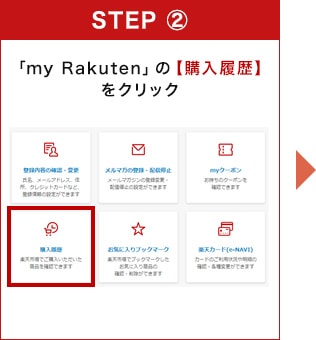 「my Rakuten」の【購入履歴】をクリック